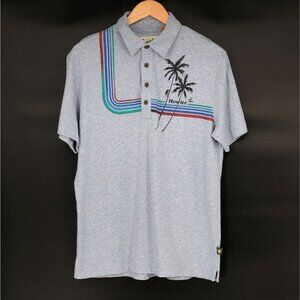Howler Bros Men's Rookery Palm Tree Polo Shirt M Blue Heather Cotton Surf